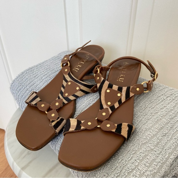 Anyi Lu - Women’s 5.5 36 Brown Flats With Zebra Print and Gold Accents - Picture 12 of 12